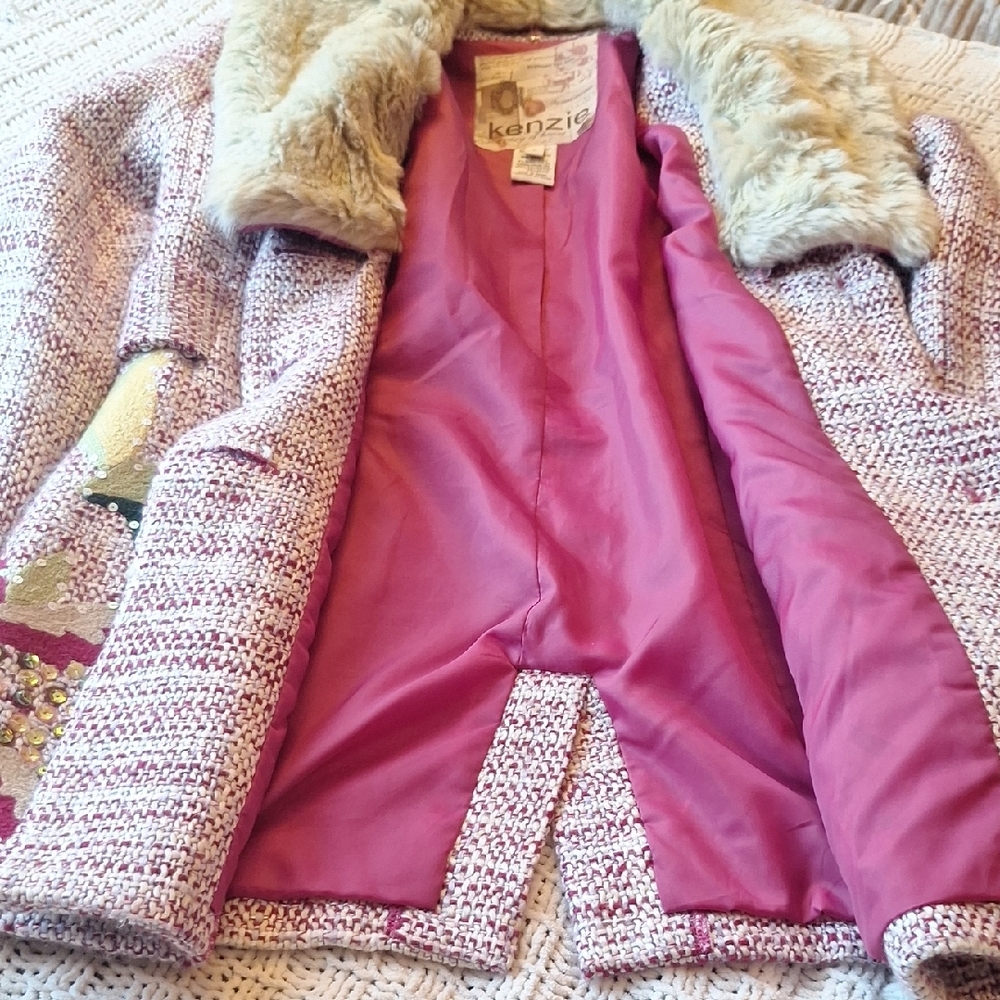 Kenzie Multicolor Pea Coat with Faux Fur Collar Size S - Picture 13 of 13
